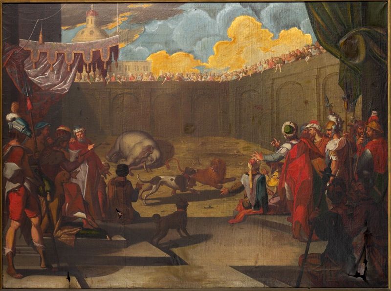Alexander de Grote woont de circusspelen te Soesa bij