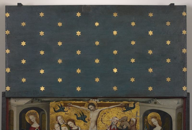 Kruisiging met de Heiligen Catharina en Barbara of Calvarie van de Huidenvetters
