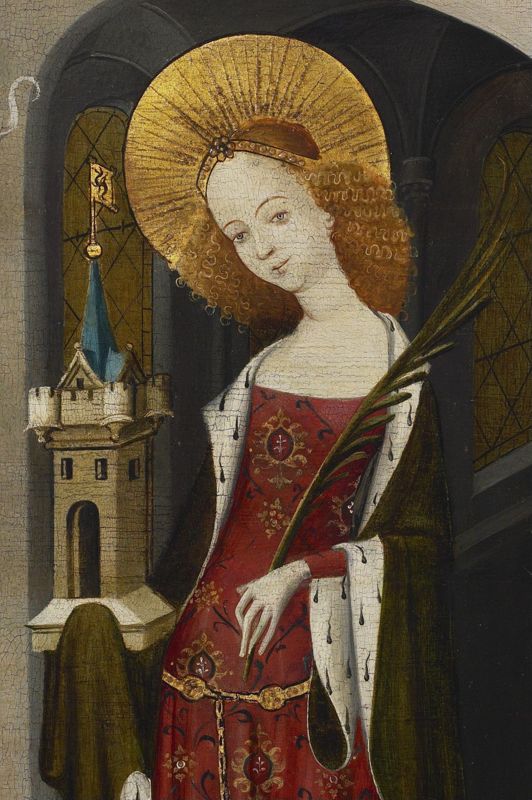 Kruisiging met de Heiligen Catharina en Barbara of Calvarie van de Huidenvetters
