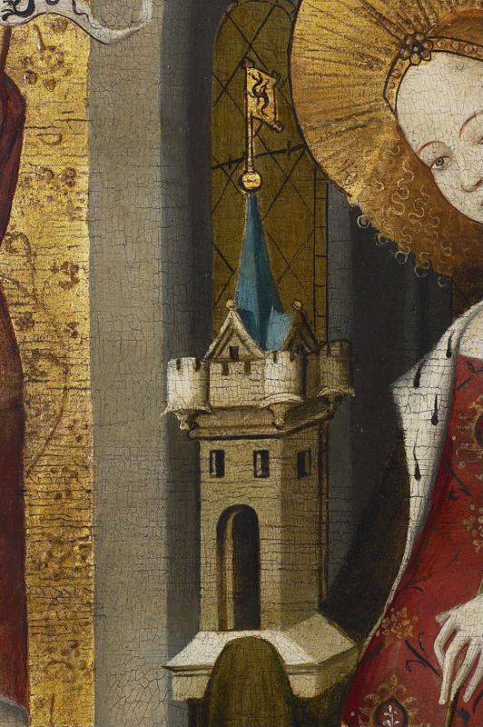 Kruisiging met de Heiligen Catharina en Barbara of Calvarie van de Huidenvetters