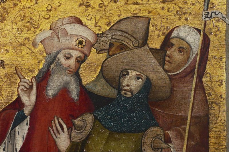 Kruisiging met de Heiligen Catharina en Barbara of Calvarie van de Huidenvetters