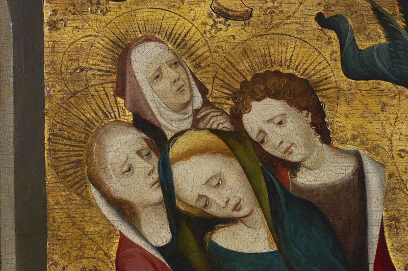 Kruisiging met de Heiligen Catharina en Barbara of Calvarie van de Huidenvetters