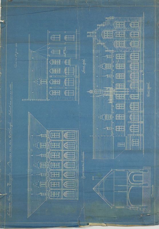 Plan van de oostvleugel van het pand en de eetzaal van het klooster