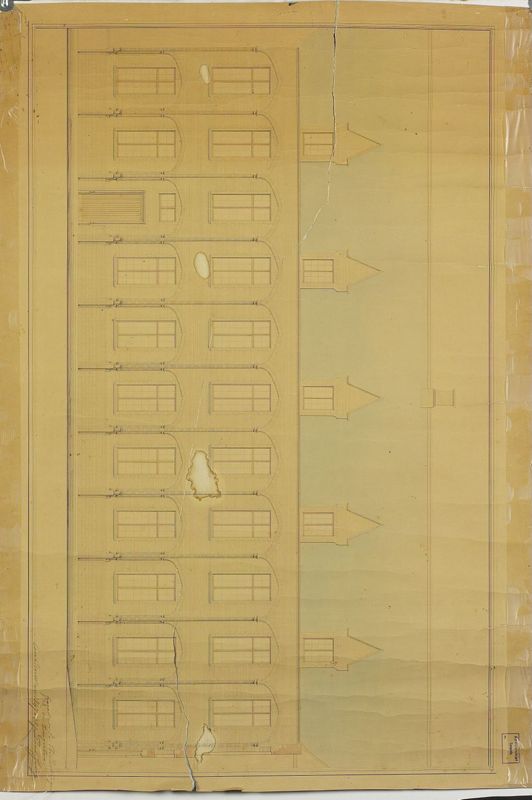 Plan van de voorgevel van de bibliotheek