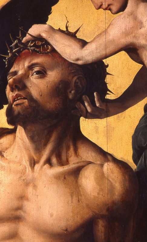 Christus met doornen gekroond tussen twee engelen
